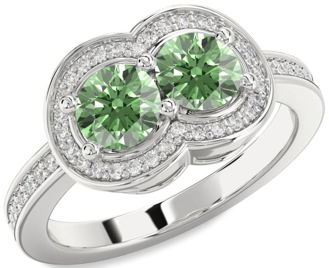 Green Diamond Platinum Infinity Round Two Stone Ring