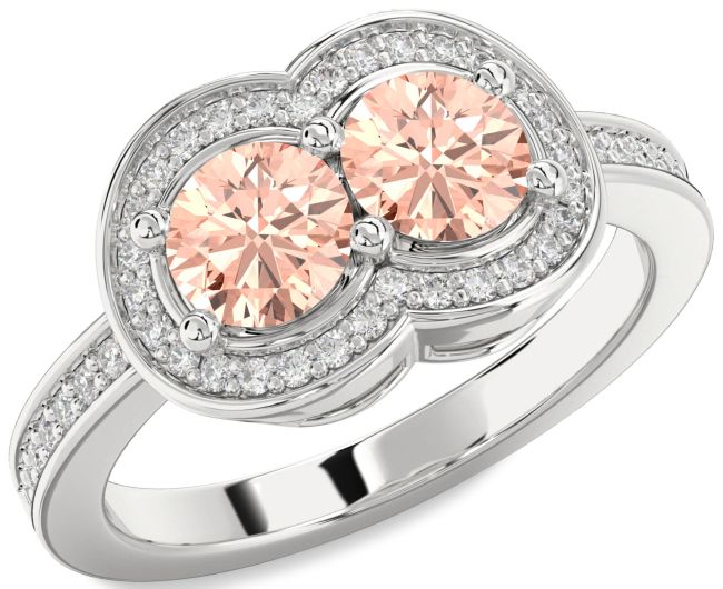 Diamond Morganite Silver Infinity Round Two Stone Ring