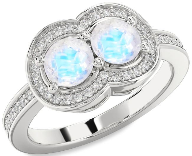 Diamond Moonstone Silver Infinity Round Two Stone Ring