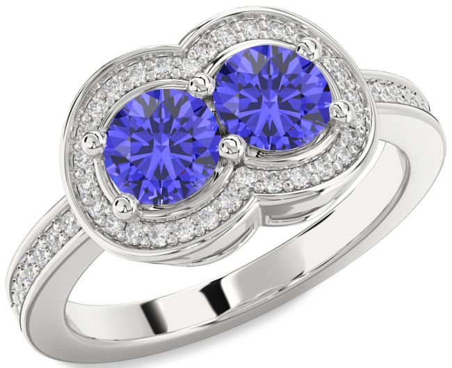 Diamond Tanzanite Silver Infinity Round Two Stone Ring