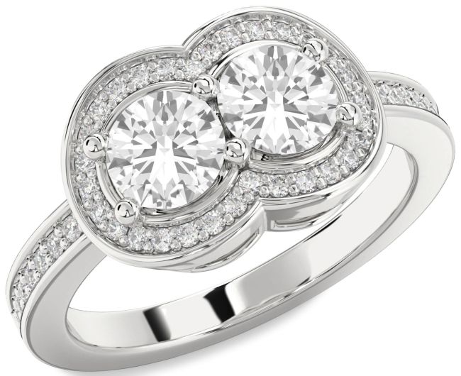 Diamond White Sapphire Silver Infinity Round Two Stone Ring