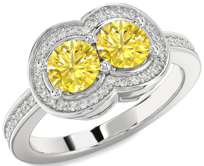 Yellow Diamond Platinum Infinity Round Two Stone Ring