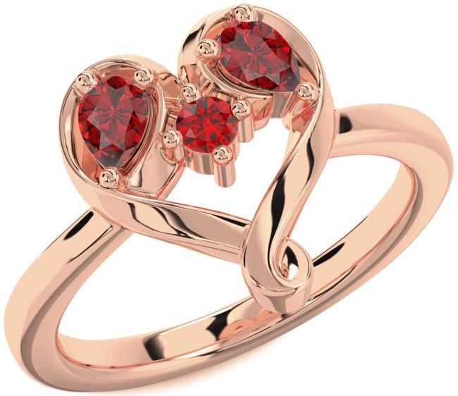 Ruby Rose Gold Heart Three Stone Birthstone Ring