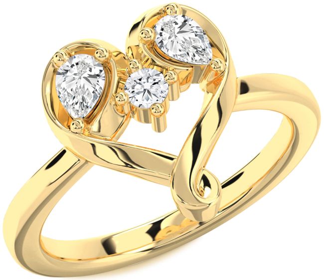 Diamond Gold Silver Heart Three Stone Ring