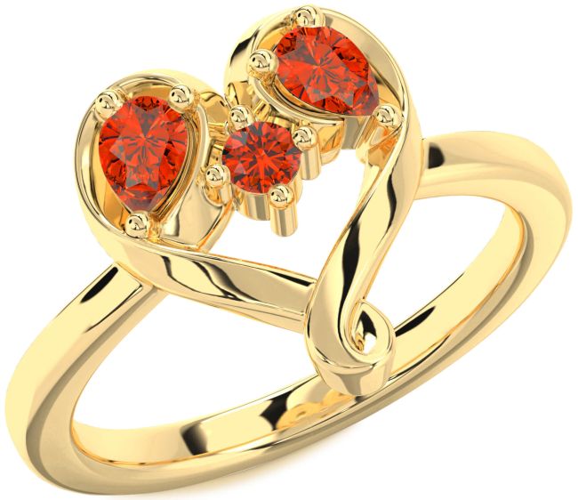 Fire Opal Gold Heart Three Stone Ring