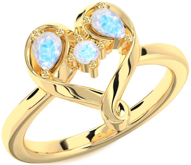 Moonstone Gold Heart Three Stone Ring