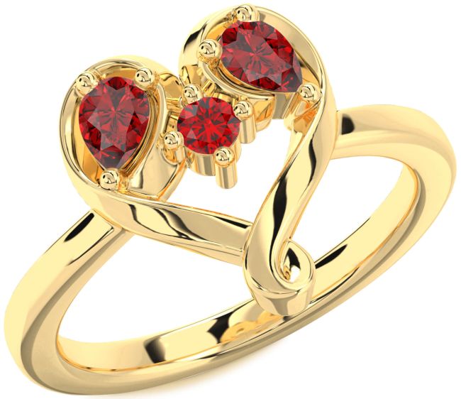 Ruby Gold Silver Heart Three Stone Birthstone Ring