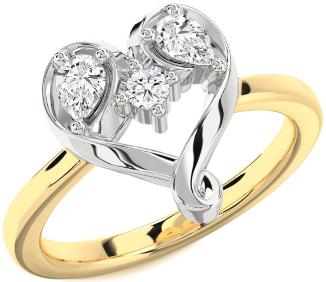 Diamond White Yellow Gold Heart Three Stone Ring