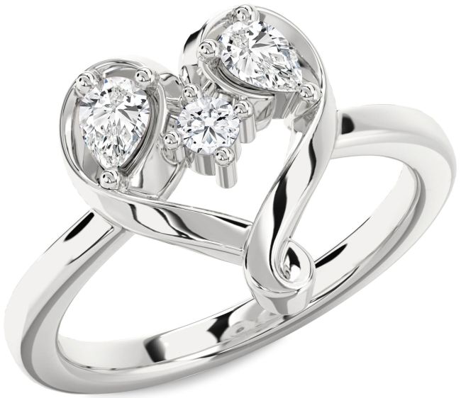 Diamond Platinum Heart Three Stone Ring