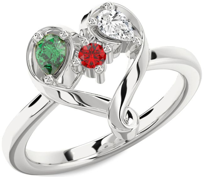 Silver Heart Three Stone Mother's Ring