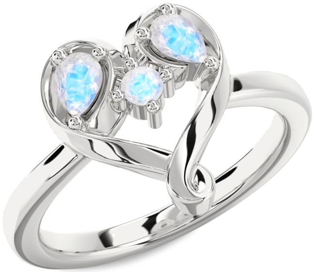 Moonstone Silver Heart Three Stone Ring