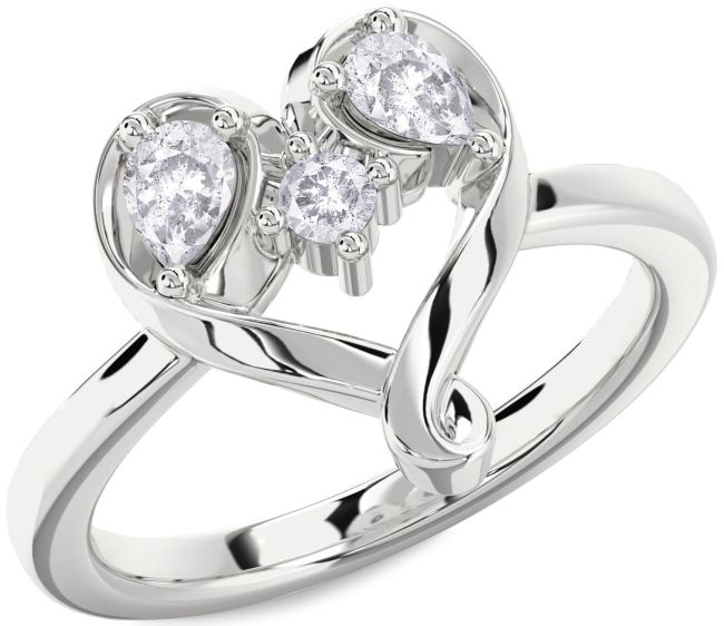 Salt & Pepper Diamond Silver Heart Three Stone Ring