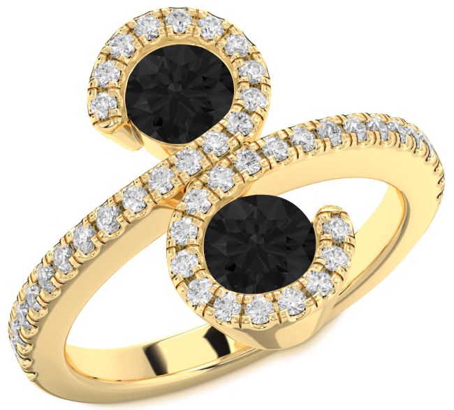 Black Diamond Gold Infinity Round Two Stone Pave Ring