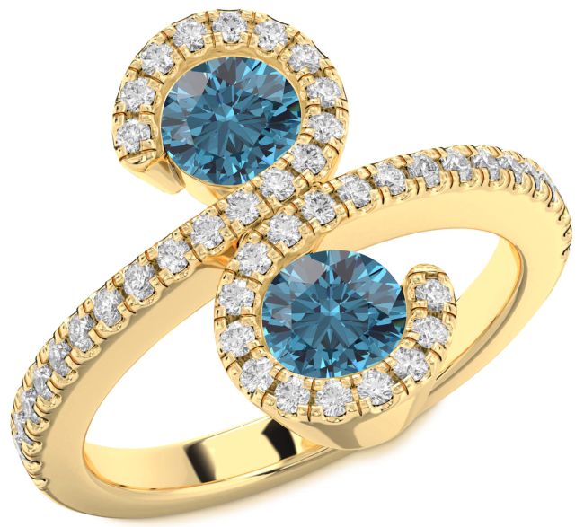 Blue Diamond Gold Infinity Round Two Stone Pave Ring