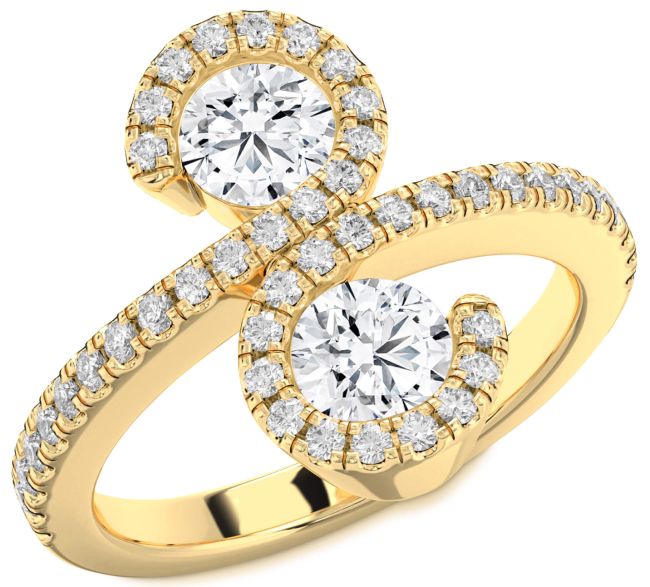 Diamond Gold Infinity Round Two Stone Pave Ring