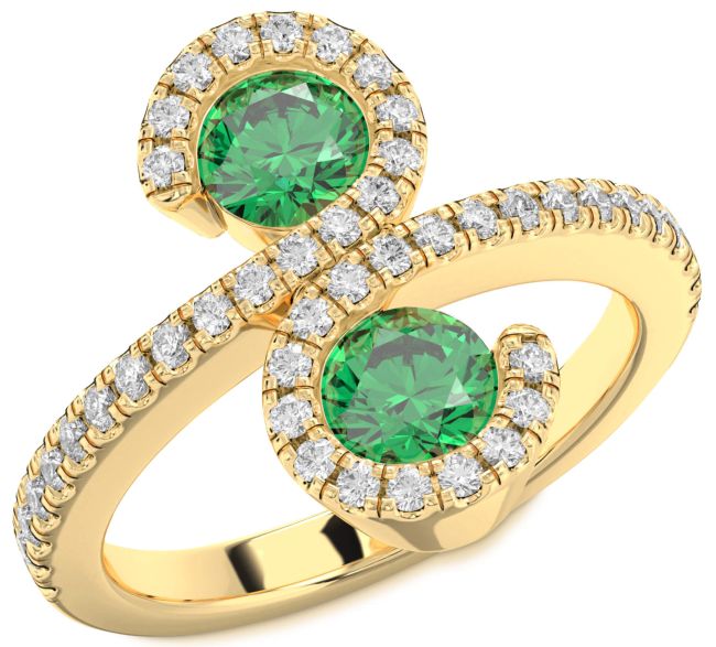 Diamond Emerald Gold Silver Infinity Round Two Stone Pave Birthstone Ring