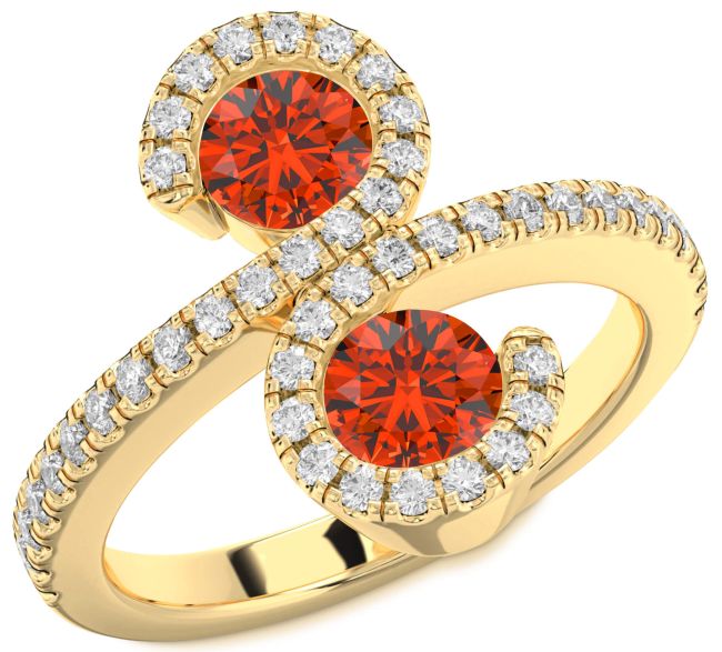 Diamond Fire Opal Gold Infinity Round Two Stone Pave Ring