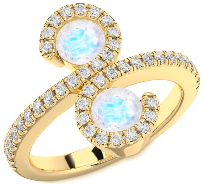 Diamond Moonstone Gold Infinity Round Two Stone Pave Ring