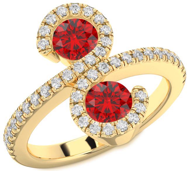 Diamond Ruby Gold Infinity Round Two Stone Pave Birthstone Ring