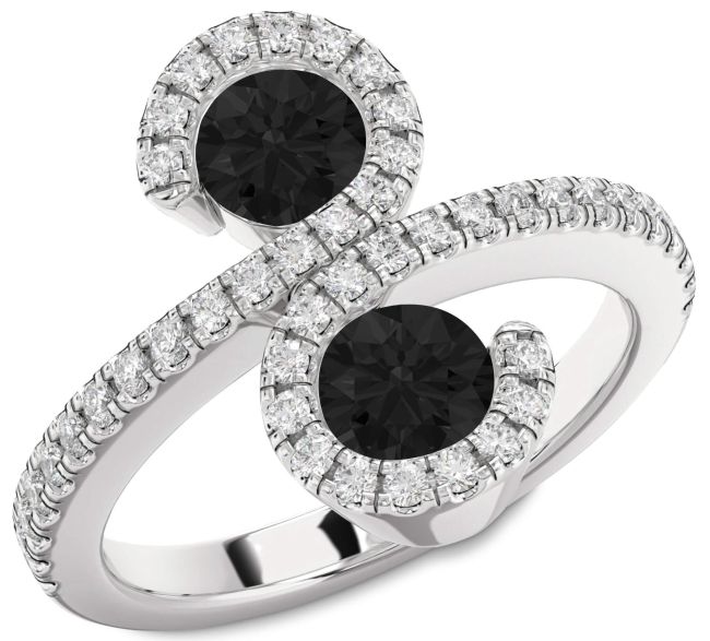 Black Diamond Silver Infinity Round Two Stone Pave Ring