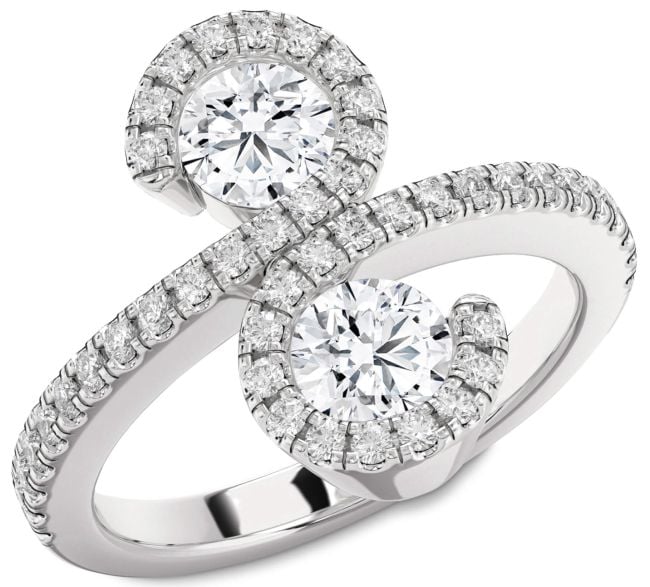 Diamond White Gold Infinity Round Two Stone Pave Ring