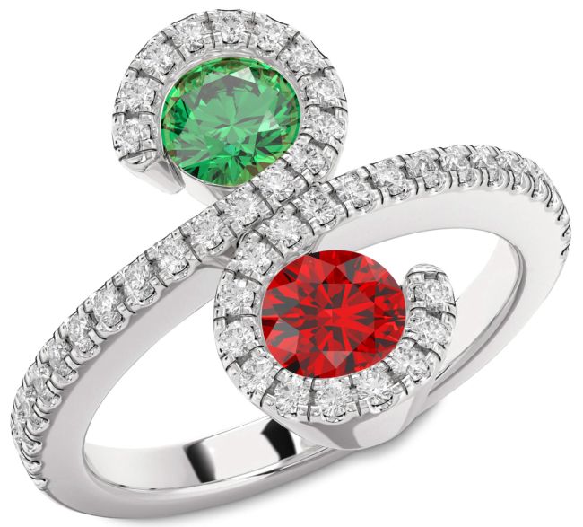 Diamond Silver Infinity Round Two Stone Pave Promise Ring