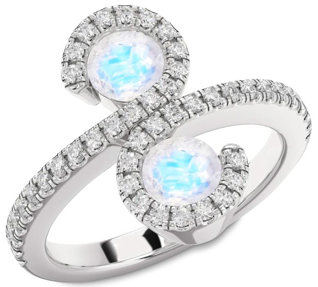 Diamond Moonstone Silver Infinity Round Two Stone Pave Ring