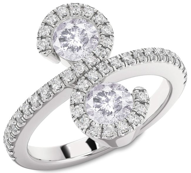 Salt & Pepper Diamond Platinum Infinity Round Two Stone Pave Ring