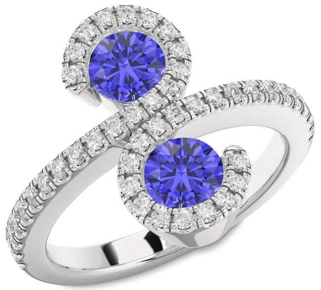 Diamond Tanzanite Silver Infinity Round Two Stone Pave Ring