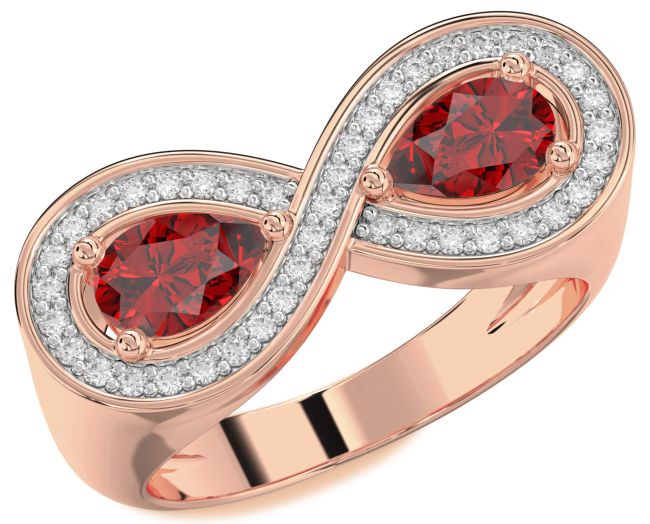 Diamond Ruby Rose Gold Infinity Pear Two Stone Birthstone Ring