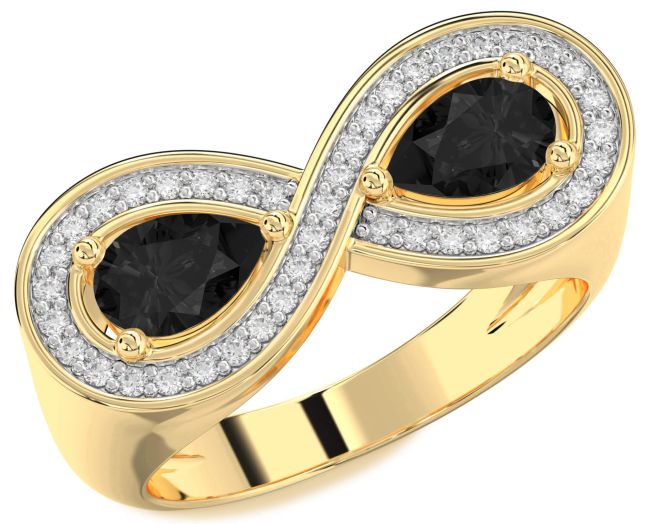 Black Diamond Gold Infinity Pear Two Stone Ring