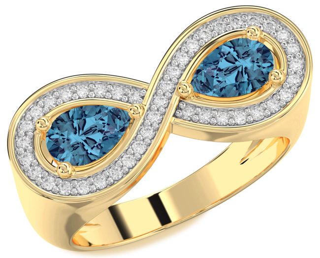 Blue Diamond Gold Infinity Pear Two Stone Ring