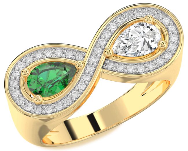 Diamond Gold Silver Infinity Pear Two Stone Promise Ring