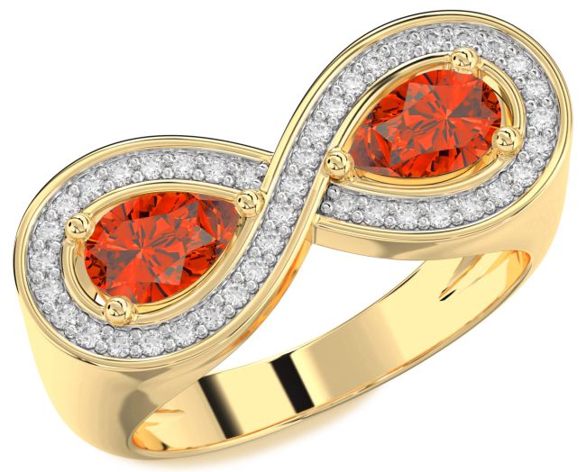 Diamond Fire Opal Gold Infinity Pear Two Stone Ring