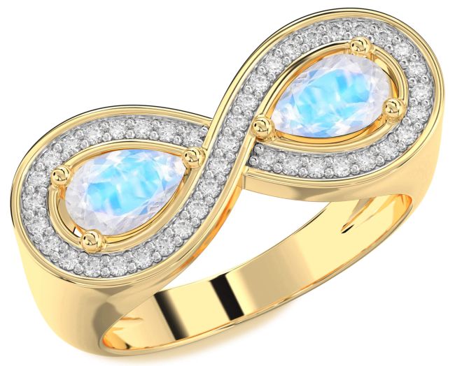 Diamond Moonstone Gold Infinity Pear Two Stone Ring