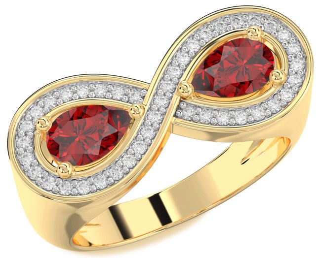 Diamond Ruby Gold Silver Infinity Pear Two Stone Birthstone Ring