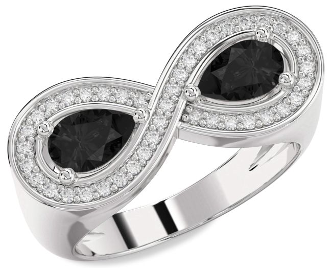 Black Diamond Silver Infinity Pear Two Stone Ring