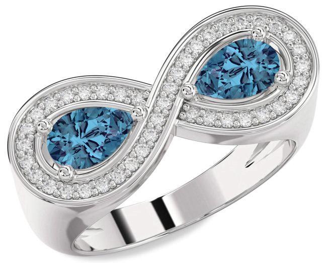 Blue Diamond Silver Infinity Pear Two Stone Ring