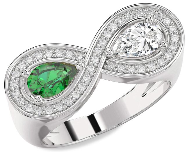 Diamond Silver Infinity Pear Two Stone Promise Ring