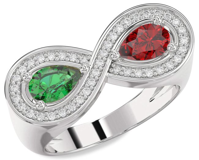 Diamond Silver Infinity Pear Two Stone Promise Ring
