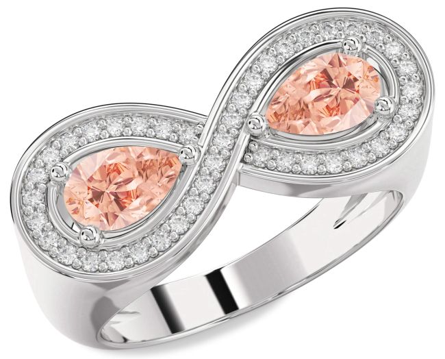 Diamond Morganite Silver Infinity Pear Two Stone Ring