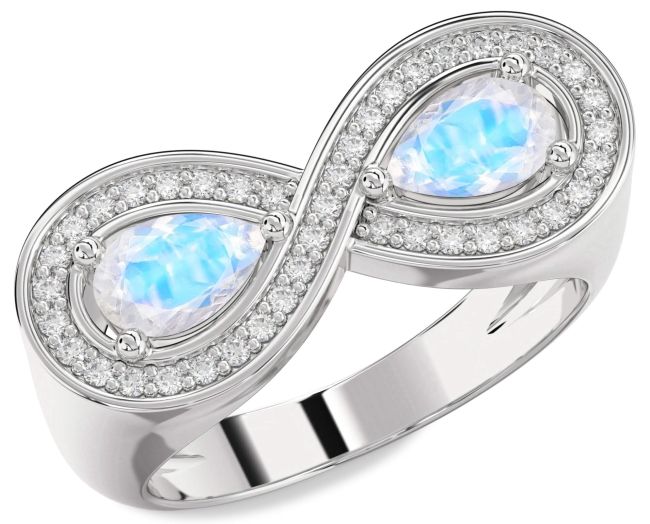 Diamond Moonstone Silver Infinity Pear Two Stone Ring