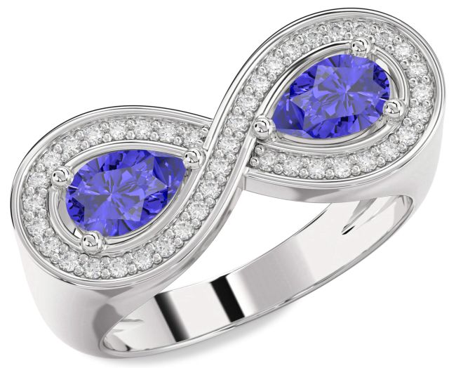 Diamond Tanzanite Silver Infinity Pear Two Stone Ring