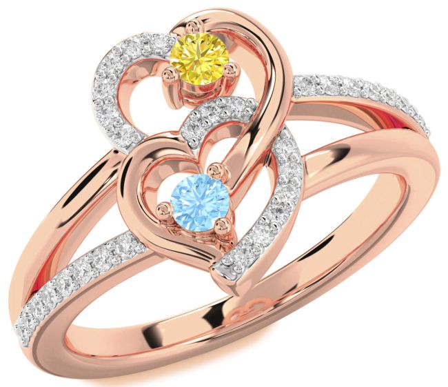 Diamond Rose Gold Heart Two Stone Promise Ring