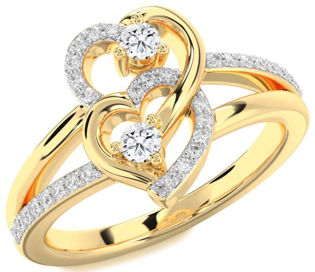 Diamond Gold Silver Heart Two Stone Ring
