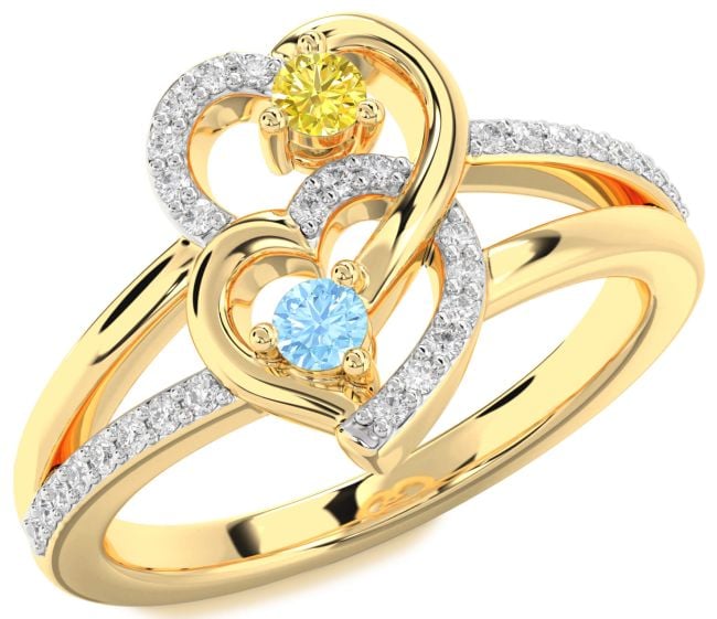 Diamond Gold Heart Two Stone Promise Ring