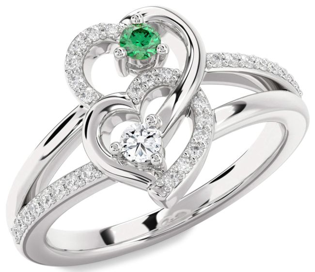 Diamond Silver Heart Two Stone Promise Ring