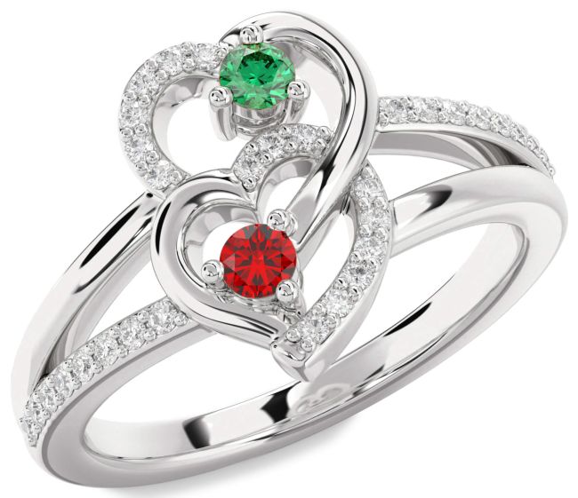 Diamond Silver Heart Two Stone Promise Ring