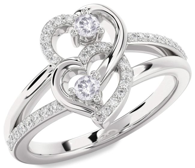 Salt & Pepper Diamond Silver Heart Two Stone Ring