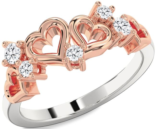 Diamond Platinum & Rose Gold Heart Three Stone Ring